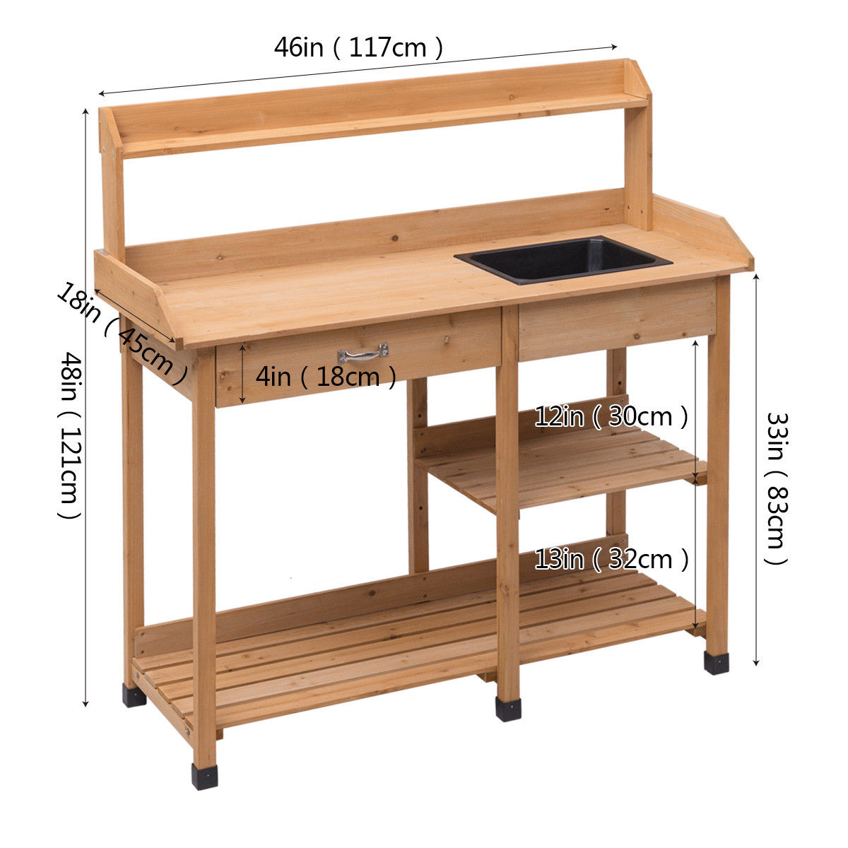 Outdoor Lawn Patio Potting Bench Storage Table ShelfÂ 