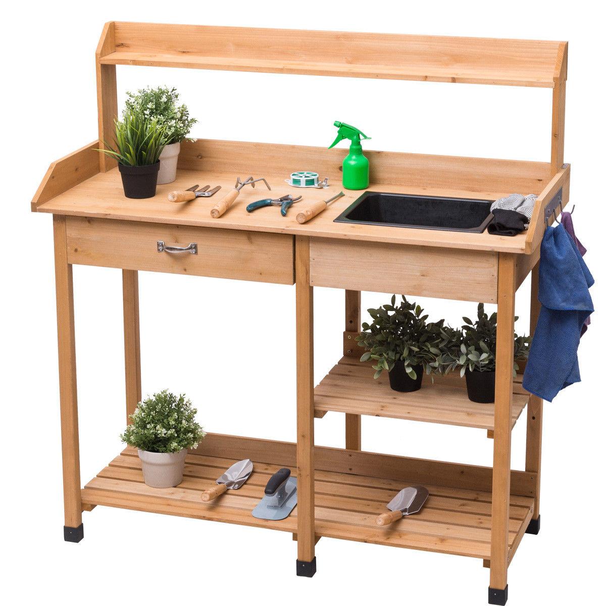 Outdoor Lawn Patio Potting Bench Storage Table ShelfÂ 