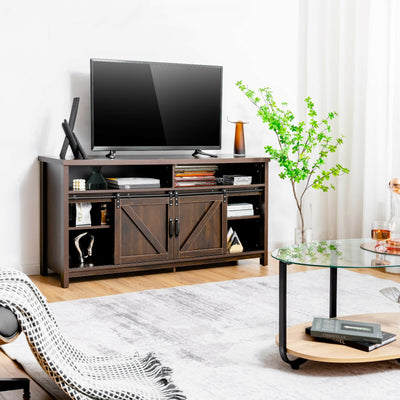59 Inch Sliding Barn Door TV Stand with Adjustable Shelves for TVs up to 65 Inch-Brown 