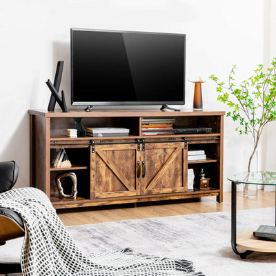 59 Inch Sliding Barn Door TV Stand with Adjustable Shelves for TVs up to 65 Inch-Coffee 
