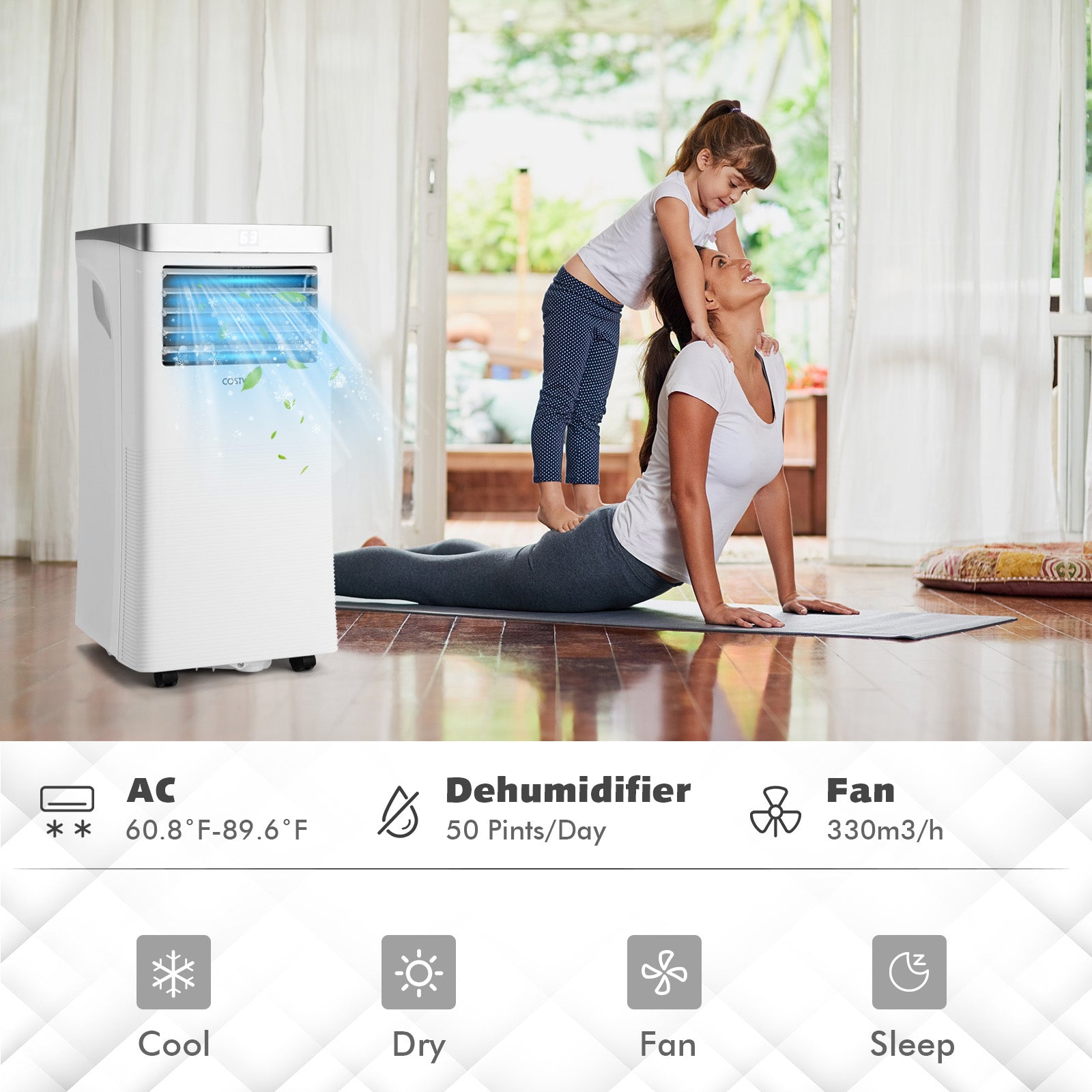 10000BTU 3-in-1 Portable Air Conditioner with Remote Control-White 