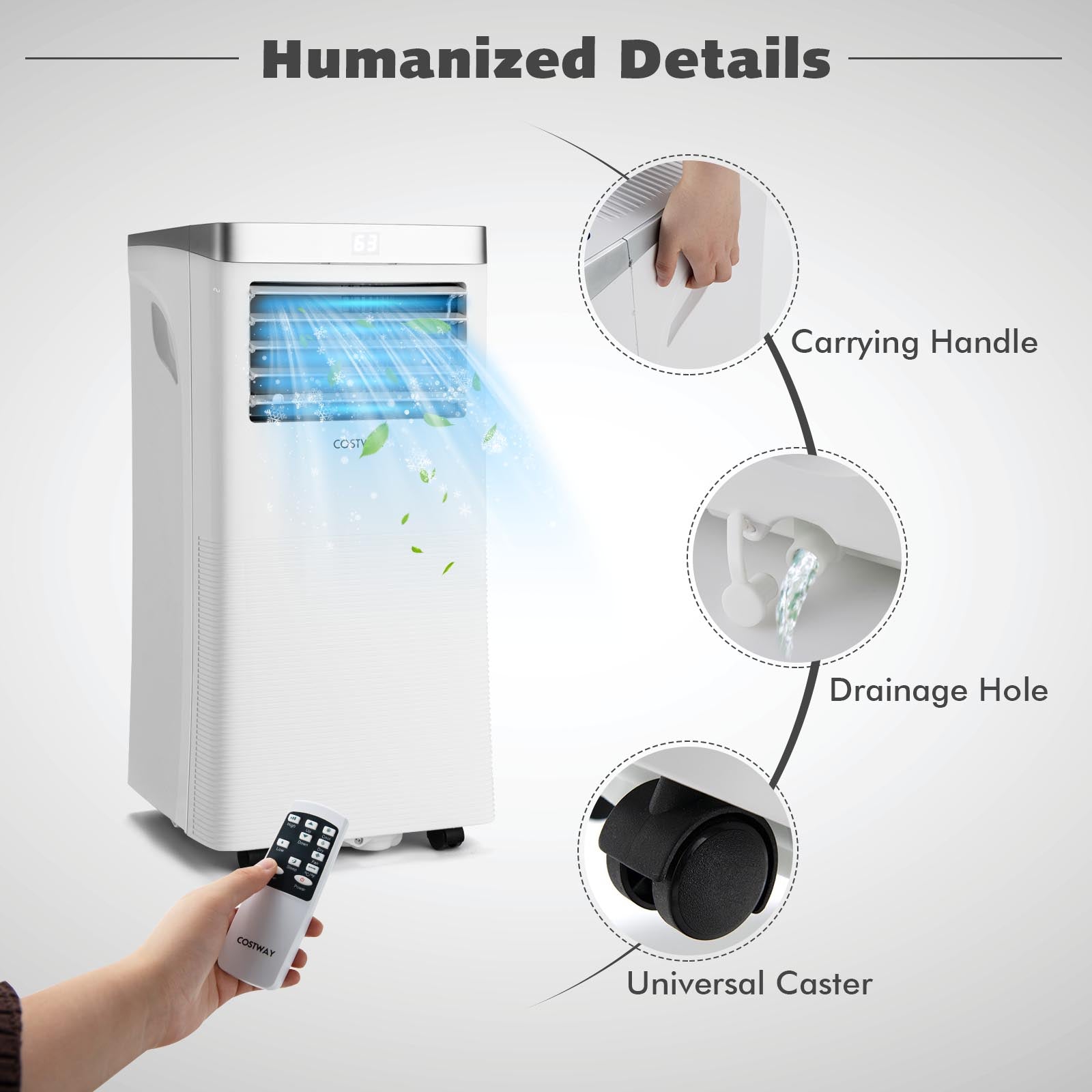 10000BTU 3-in-1 Portable Air Conditioner with Remote Control-White 
