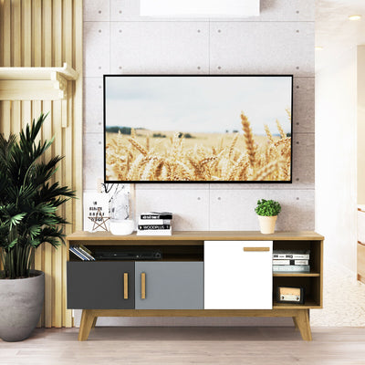 65 Inch TV Stand with 3 Storage Cabinets and 3 Open Shelves for Living Room 