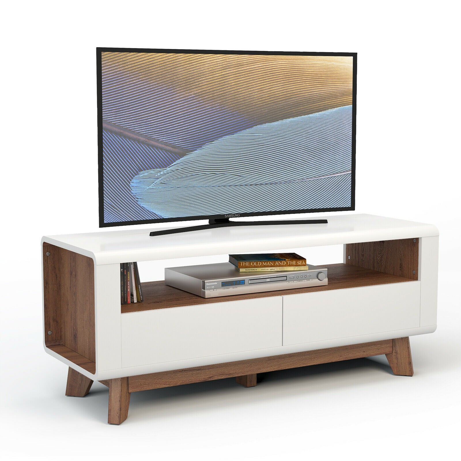 Media Console with 2 Pull-Out Drawers and Open Compartment for TVs up to 50 Inch