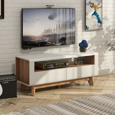 Media Console with 2 Pull-Out Drawers and Open Compartment for TVs up to 50 Inch 