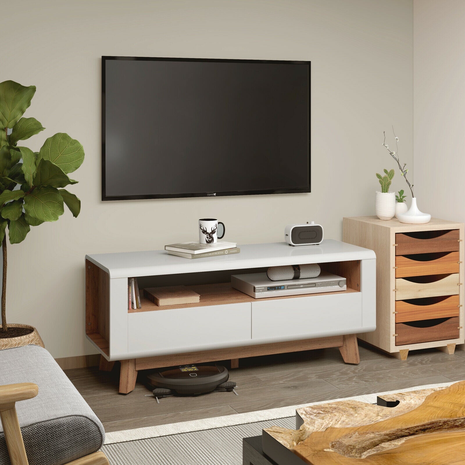 Media Console with 2 Pull-Out Drawers and Open Compartment for TVs up to 50 Inch