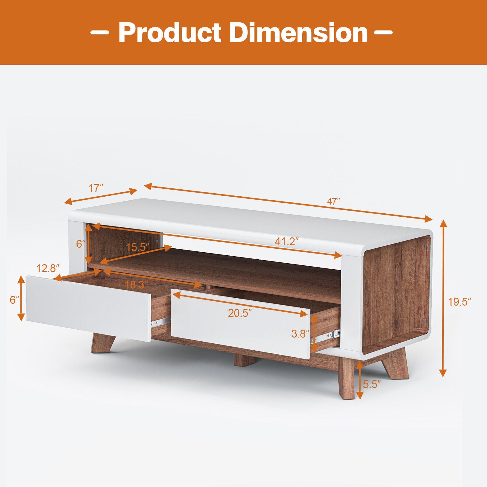 Media Console with 2 Pull-Out Drawers and Open Compartment for TVs up to 50 Inch