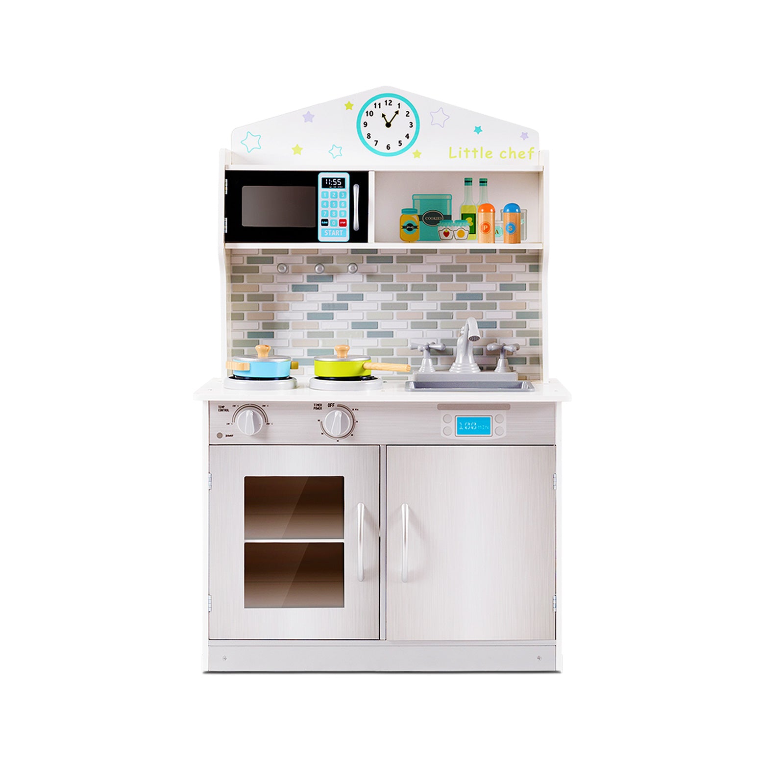 Kids Wooden Pretend Cooking Playset Cookware Kitchen-BeigeÂ 