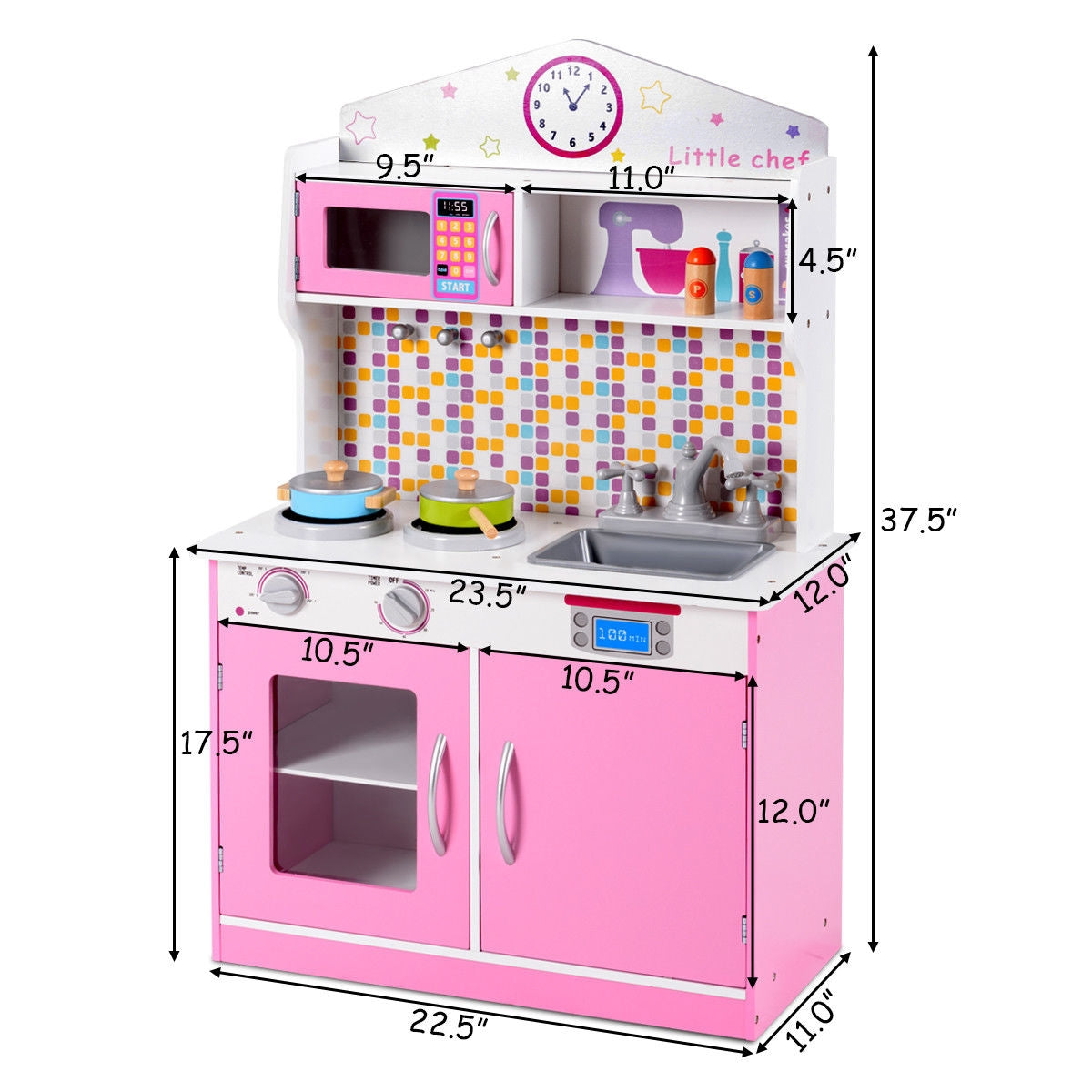 Kids Wooden Pretend Cooking Playset Cookware Play Set Kitchen Toys Toddler Gift-PinkÂ 