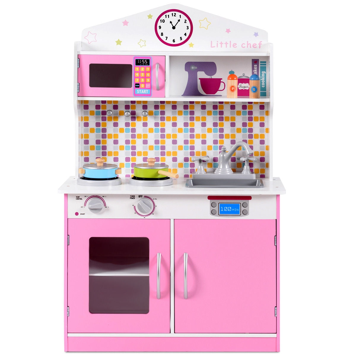 Kids Wooden Pretend Cooking Playset Cookware Play Set Kitchen Toys Toddler Gift-PinkÂ 