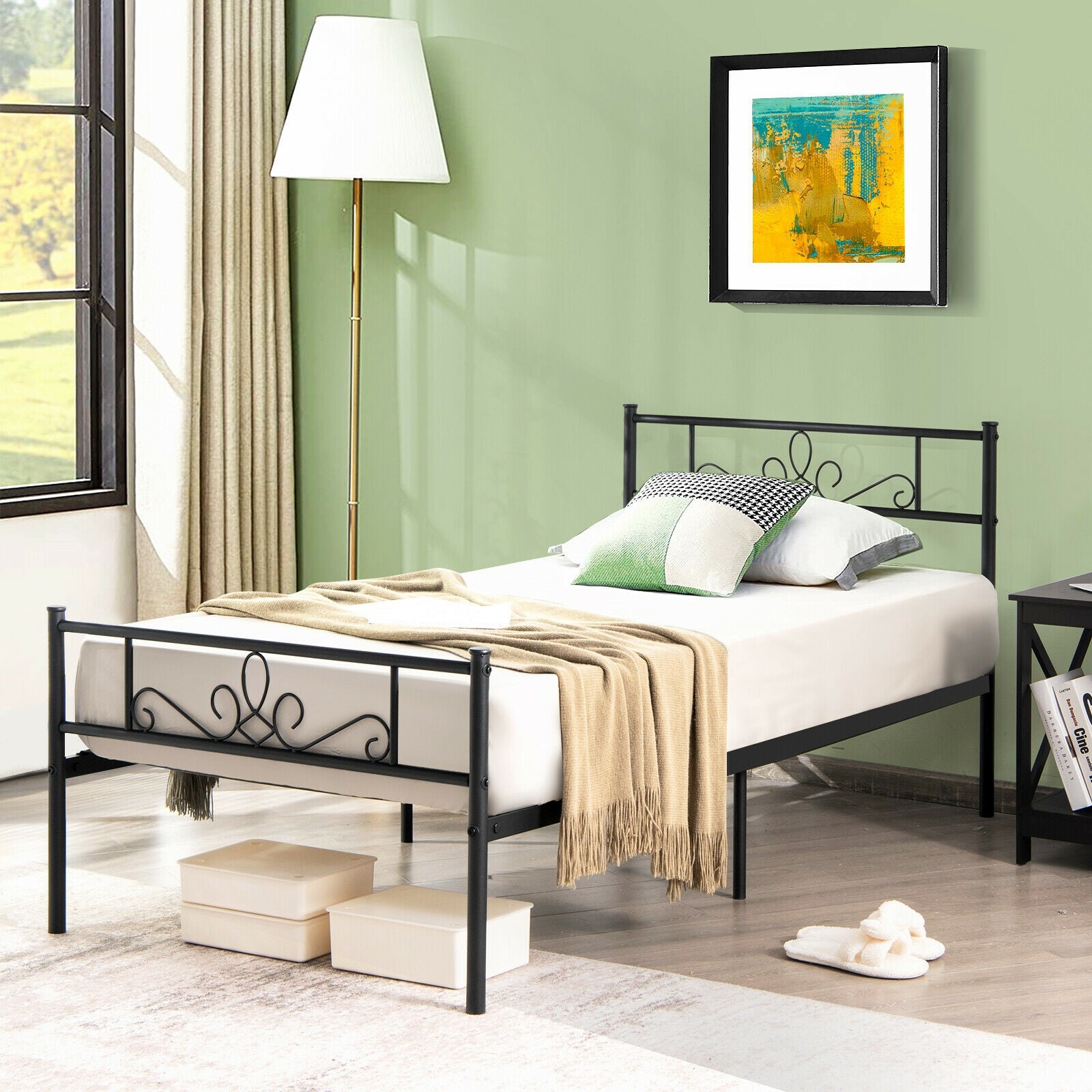 Twin/Full/Queen Size Metal Bed Frame with Headboard and Footboard-Twin Size