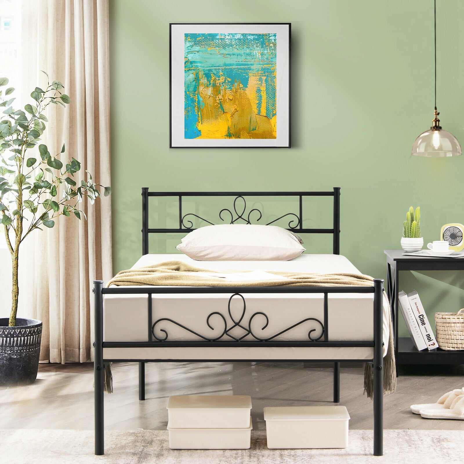 Twin/Full/Queen Size Metal Bed Frame with Headboard and Footboard-Twin Size