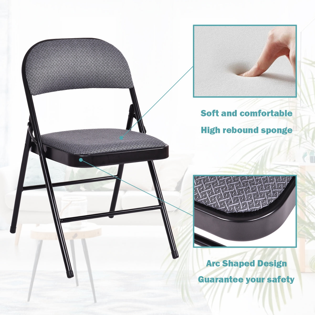 Folding Chair Set with Upholstered Seat and Fabric Covered BackrestÂ 