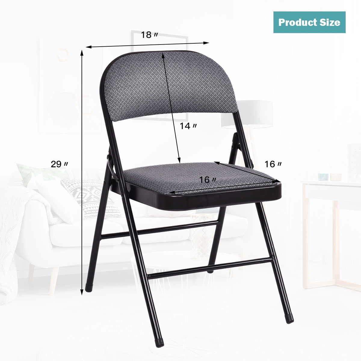 Folding Chair Set with Upholstered Seat and Fabric Covered BackrestÂ 