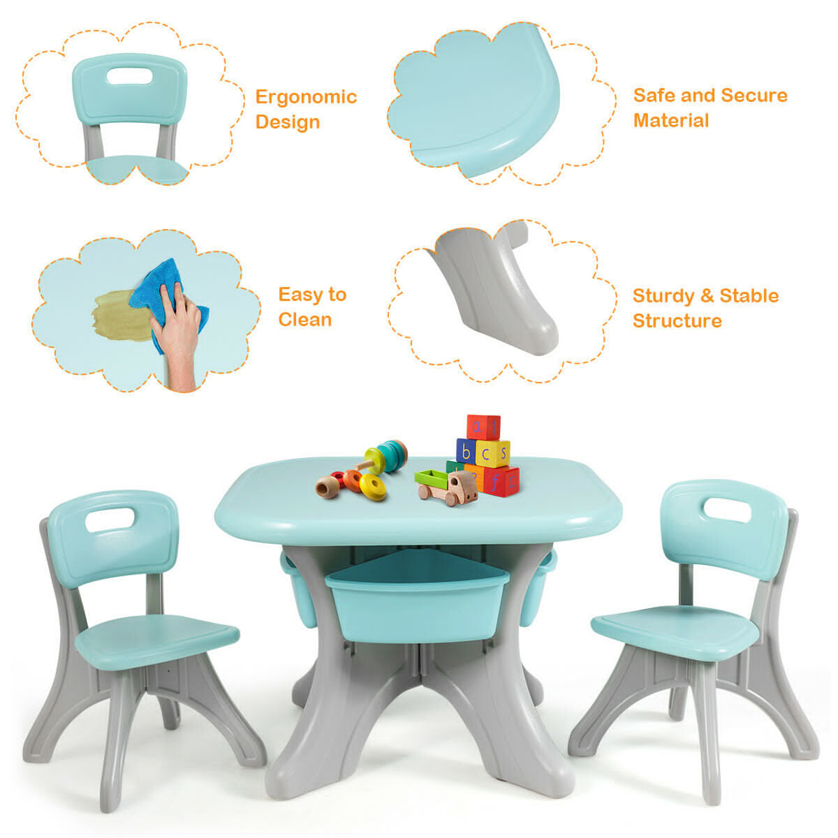 Children Kids Activity Table & Chair Set Play Furniture W/Storage-Blue