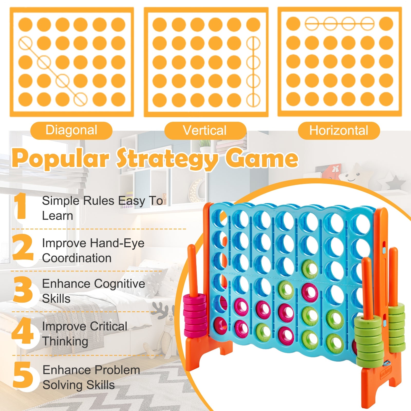 4 in A Row 4-to-Score Giant Jumbo Game Set for Family Party Holiday