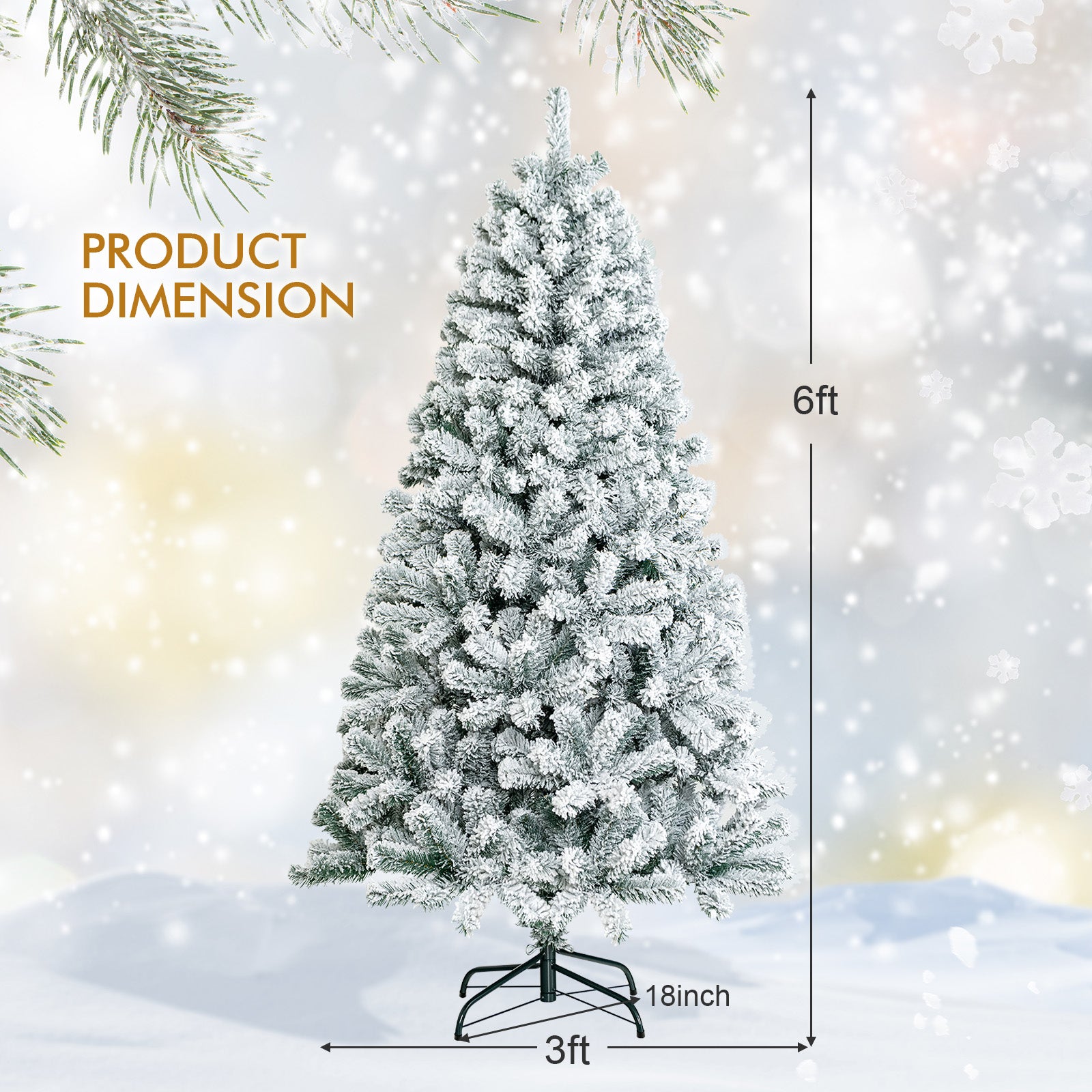 6 Feet Artificial Snow Decorated Flocked Hinged Christmas Tree with Metal StandÂ 