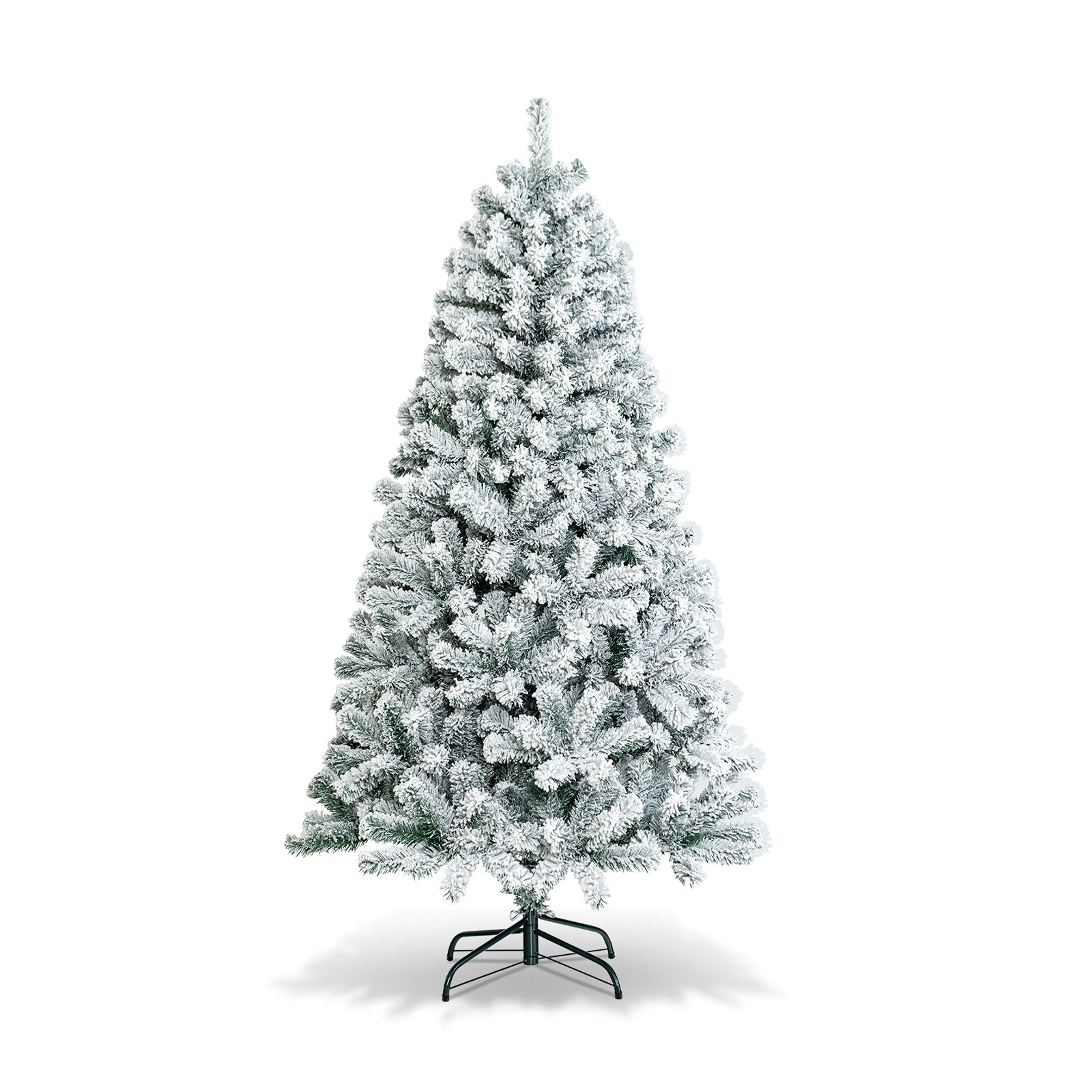 6 Feet Artificial Snow Decorated Flocked Hinged Christmas Tree with Metal StandÂ 