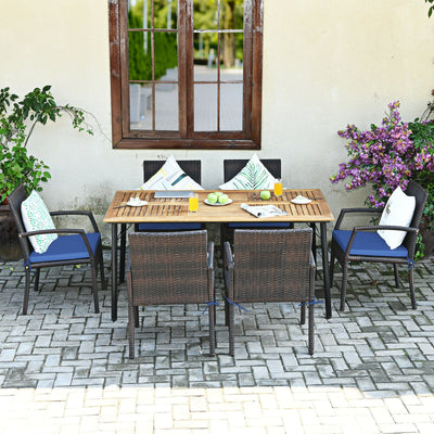 7Pcs Patio Rattan Cushioned Dining Set with Umbrella Hole-NavyÂ 