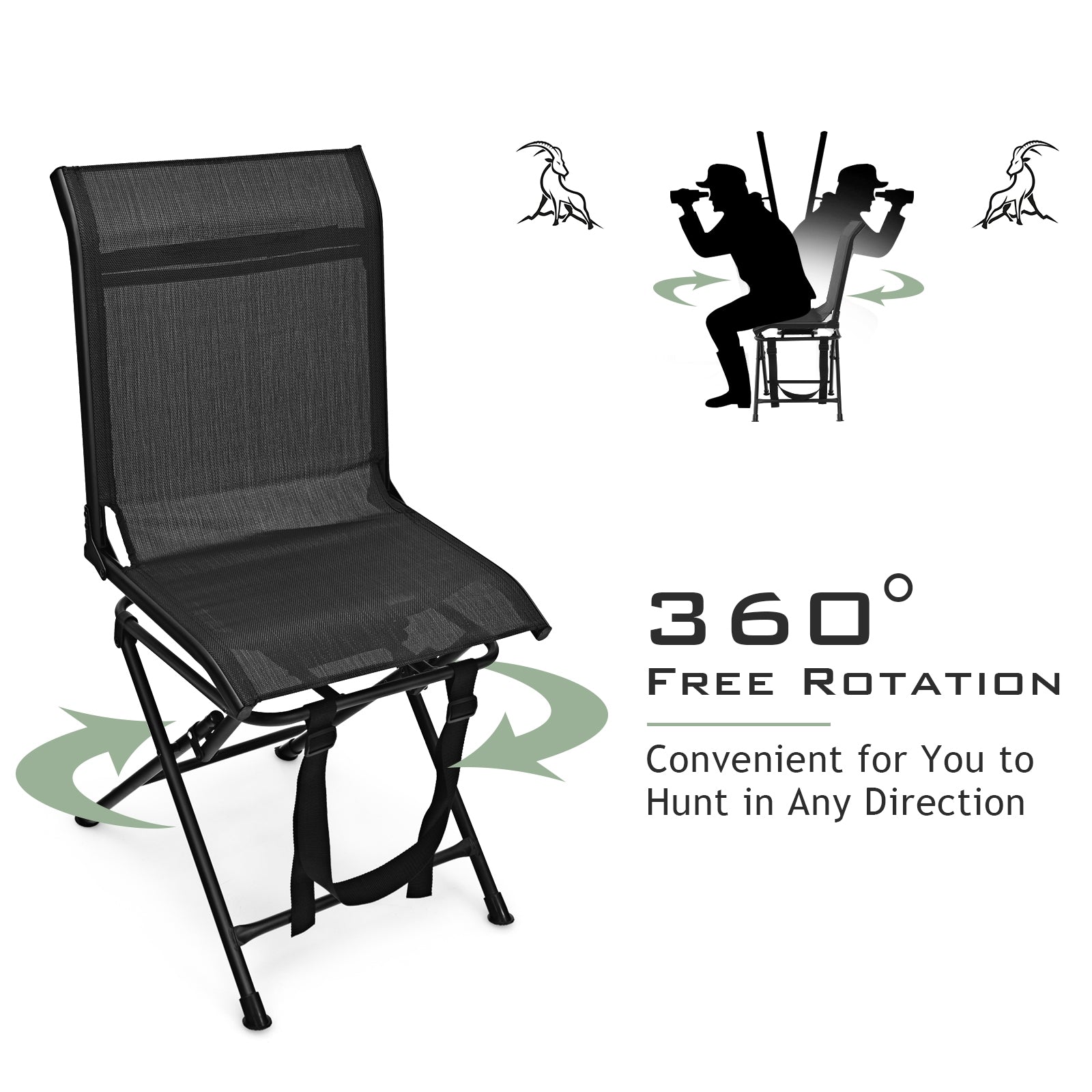 All-weather Outdoor Foldable 360-Degree Swivel Chair with Iron Frame-Black