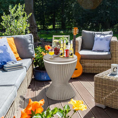 3 in 1 8 Gallon Patio Rattan Cooler Bar Table with Adjust Ice Bucket-BrownÂ 