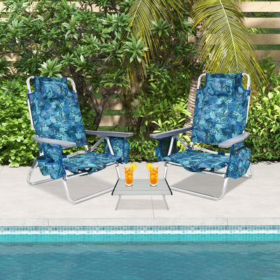 2 Packs 5-Position Outdoor Folding Backpack Beach Table Chair Reclining Chair Set-Multicolor 