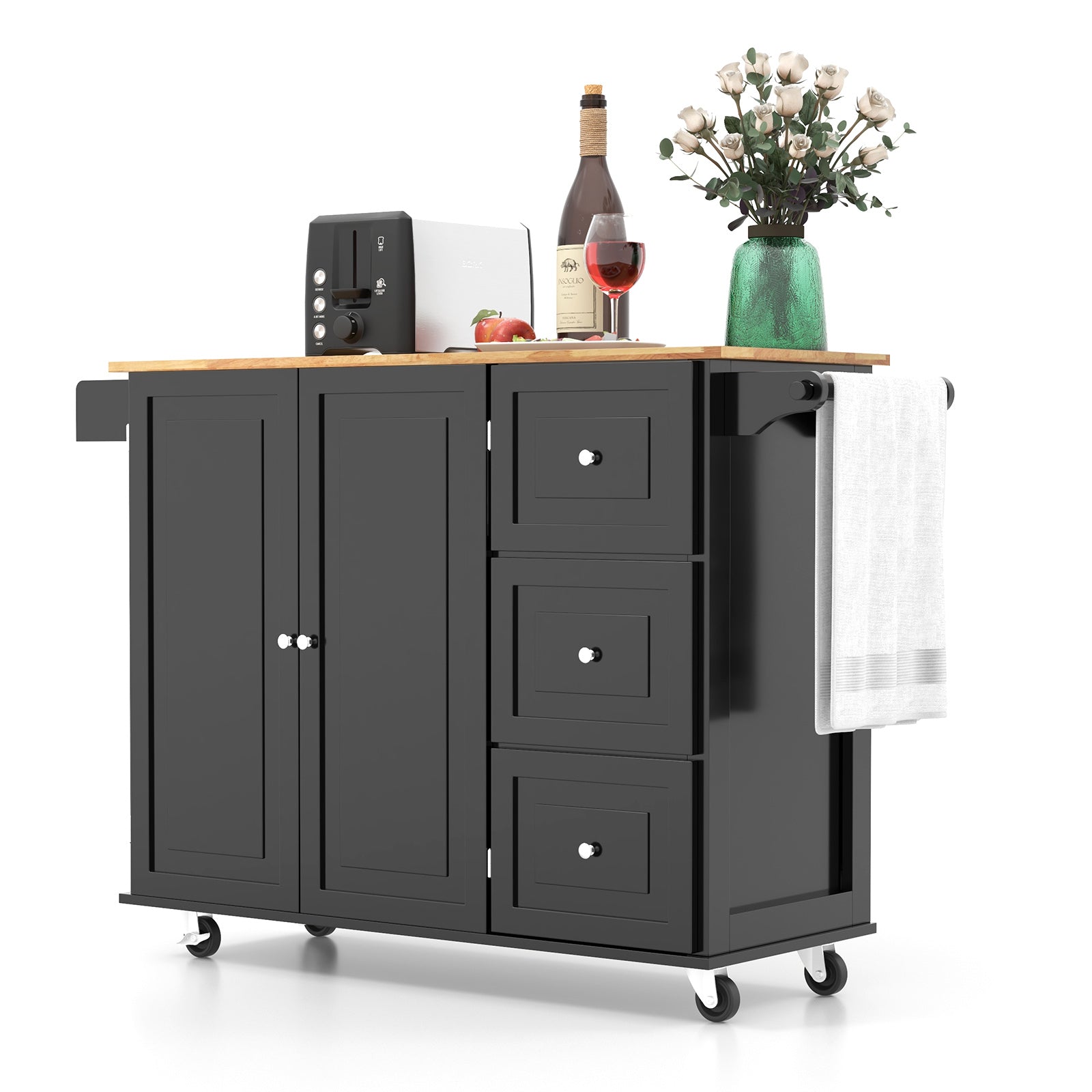 Drop-Leaf Kitchen Island Trolley Cart Wood Storage Cabinet