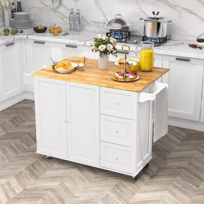 Kitchen Island Trolley Cart Wood with Drop Leaf Tabletop and Storage Cabinet-WhiteÂ 