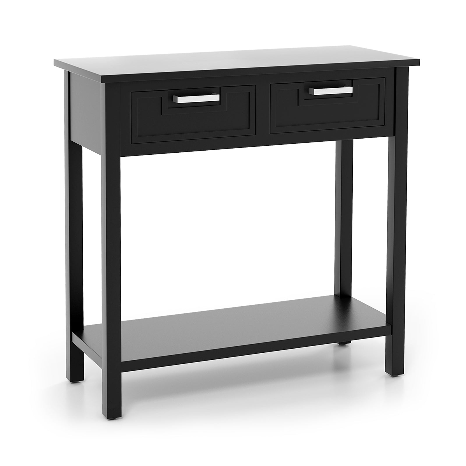 Narrow Console Table with Drawers and Open Storage Shelf-Black 