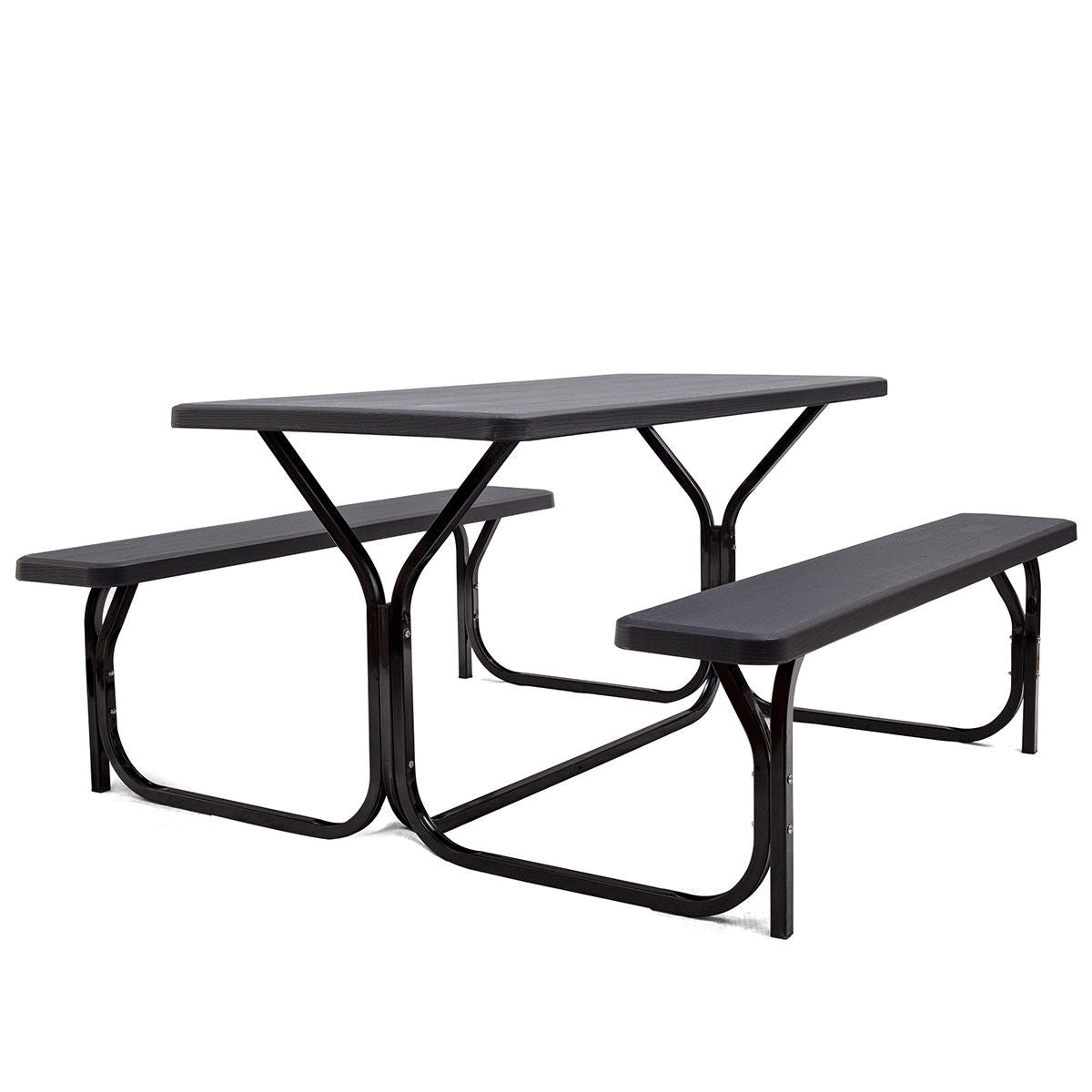 HDPE Outdoor Picnic Table Bench Set with Metal Base-Black