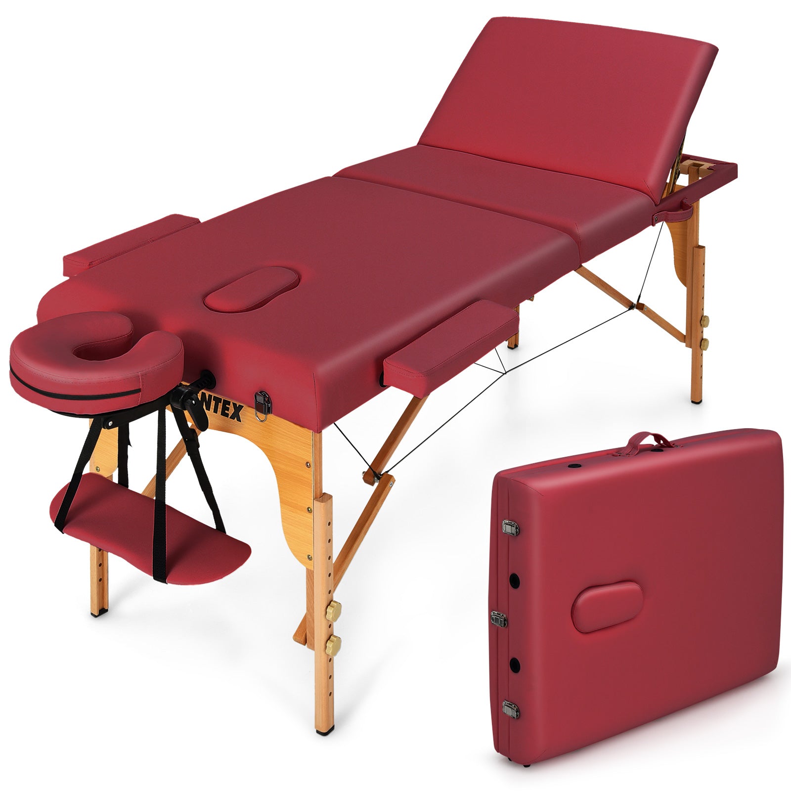 3 Fold Portable Adjustable Massage Table with Carry Case-Red 