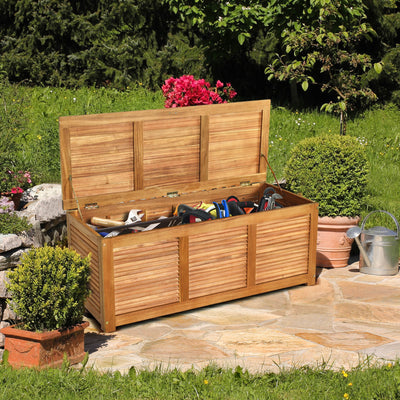 47 Gallon Acacia Wood Storage Bench Box for Patio Garden Deck 