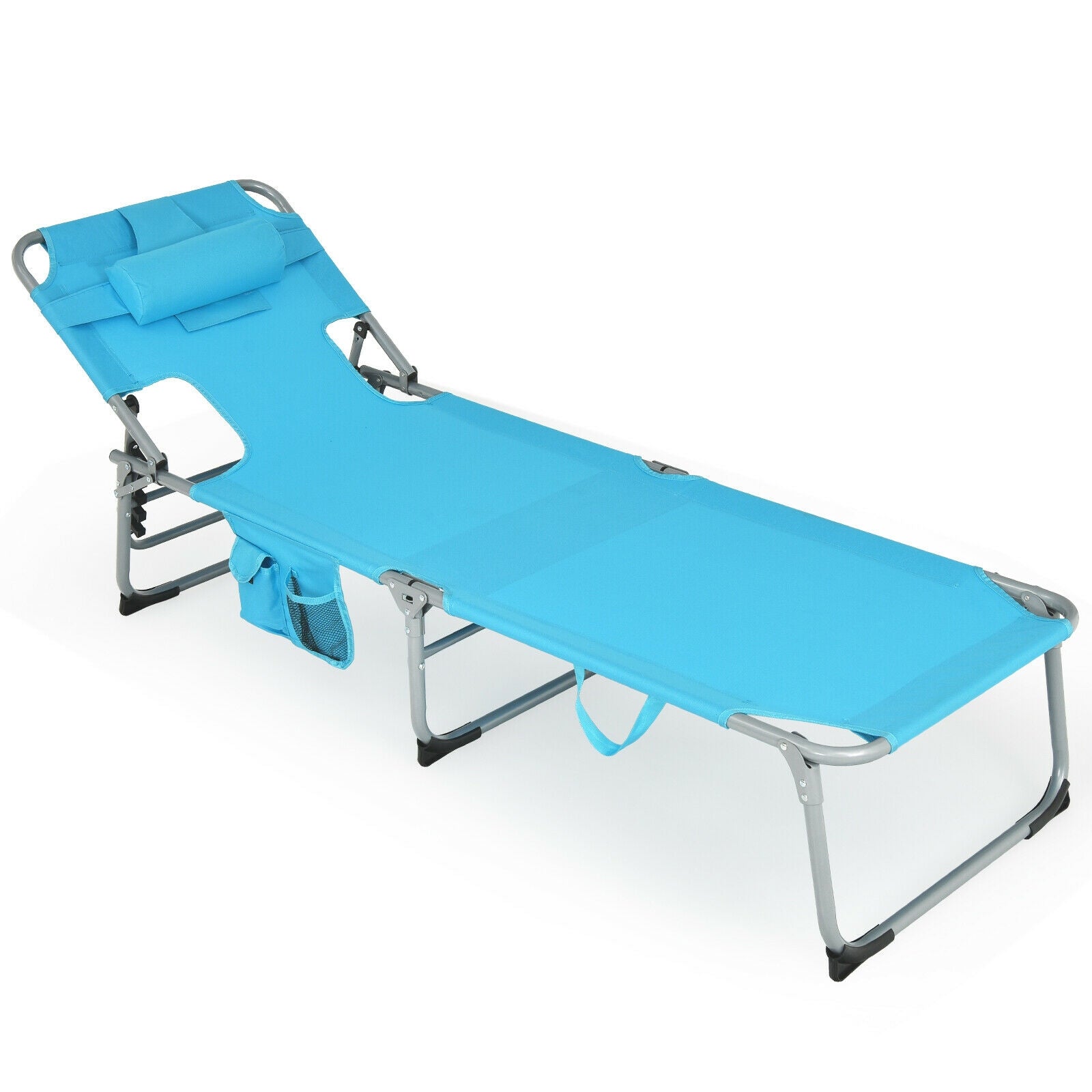 Folding Beach Lounge Chair with Pillow for Outdoor-Turquoise 