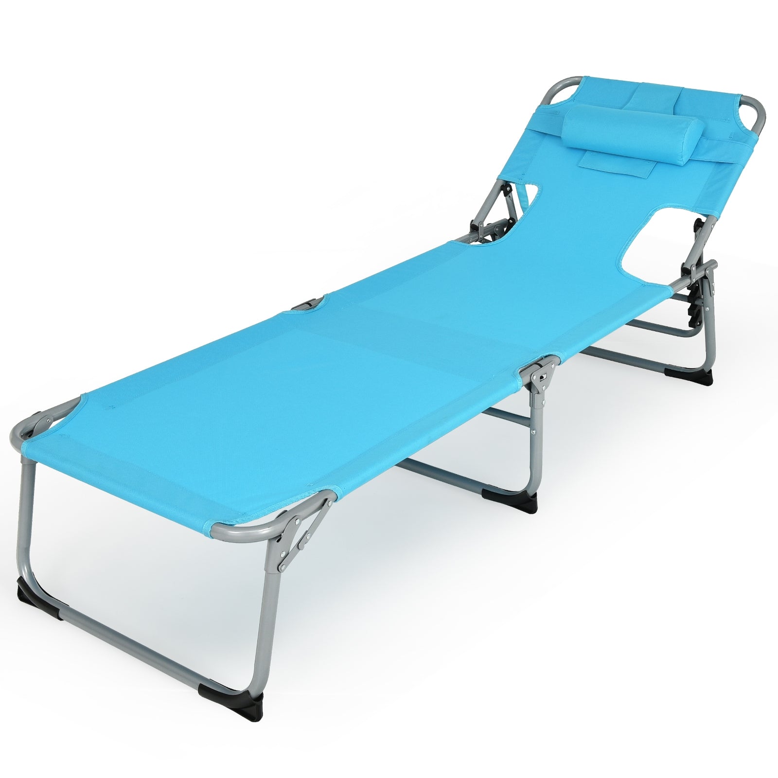 Folding Beach Lounge Chair with Pillow for Outdoor-Turquoise 