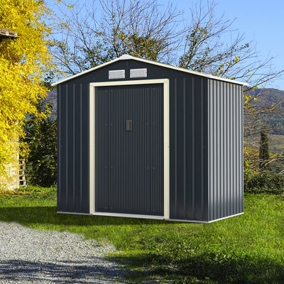7 Feet x 4 Feet Metal Storage Shed with Sliding Double Lockable Doors-Gray 