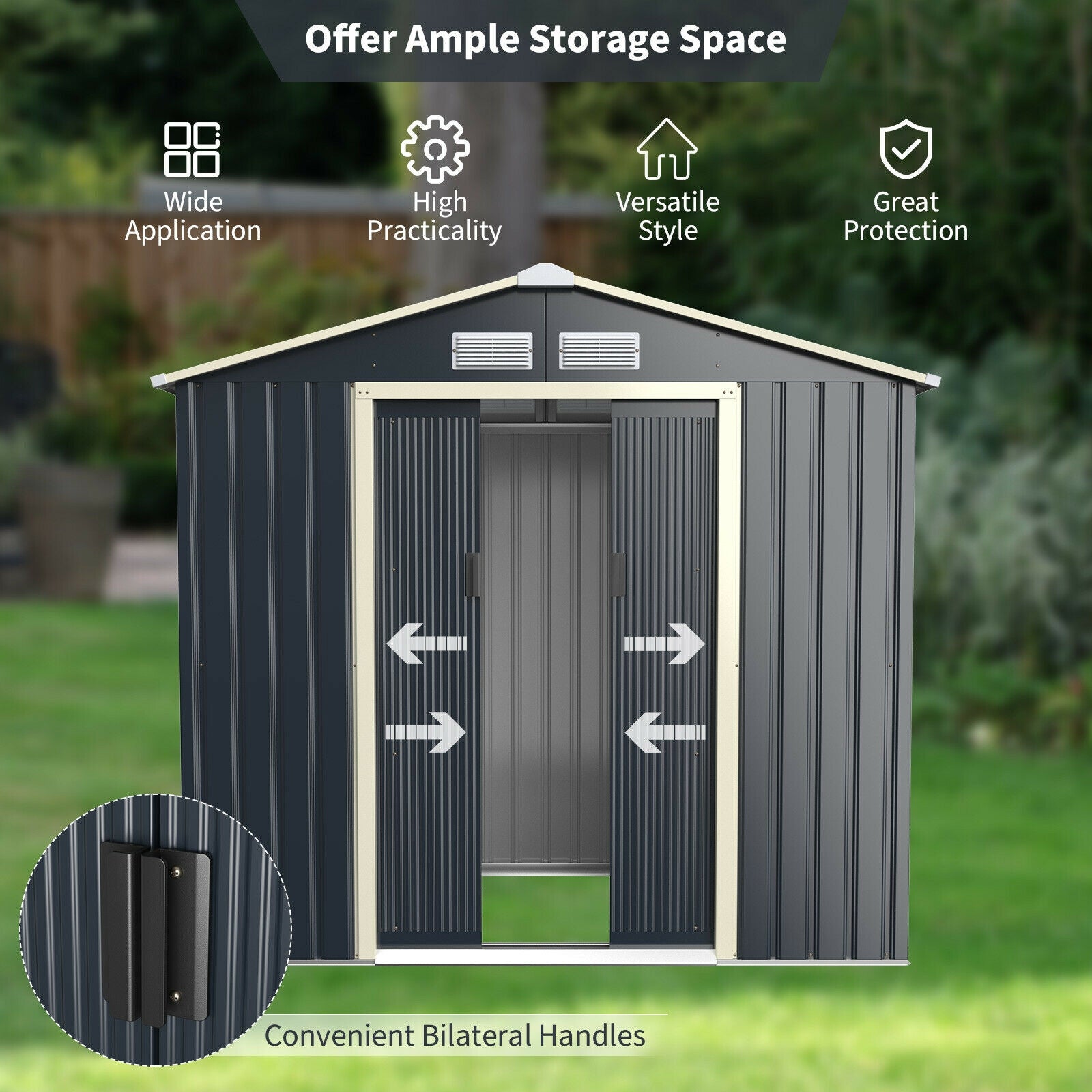 7 Feet x 4 Feet Metal Storage Shed with Sliding Double Lockable Doors-Gray