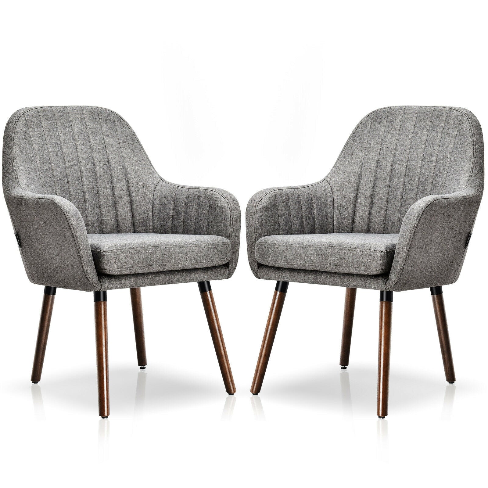 Set of 2 Fabric Upholstered Accent Chairs with Wooden Legs-Gray