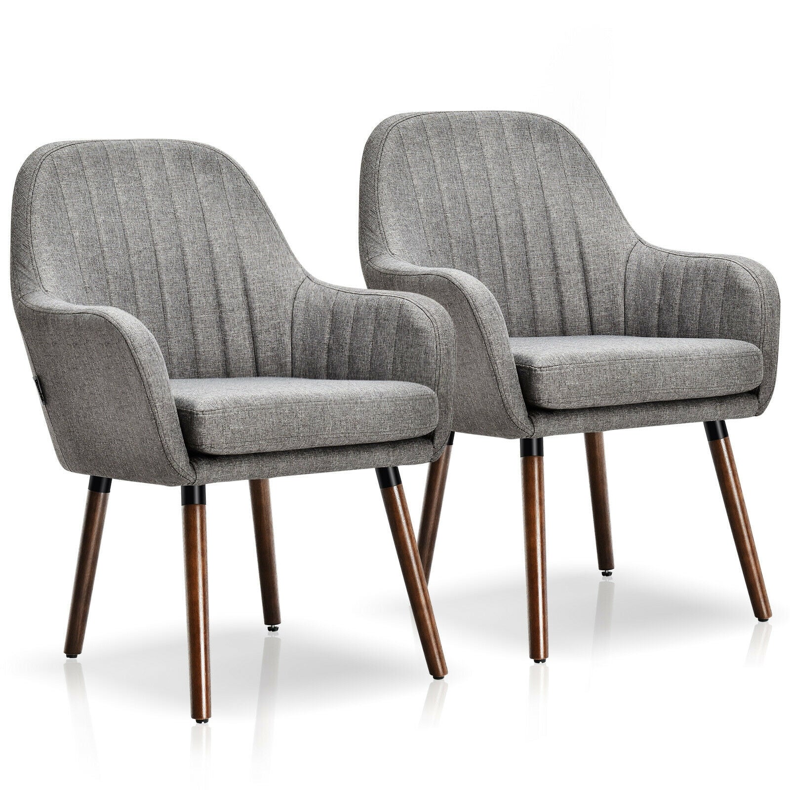 Set of 2 Fabric Upholstered Accent Chairs with Wooden Legs-Gray