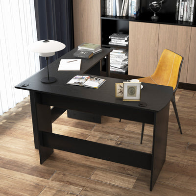 Modern L-Shaped Computer Desk with Shelves-BlackÂ 