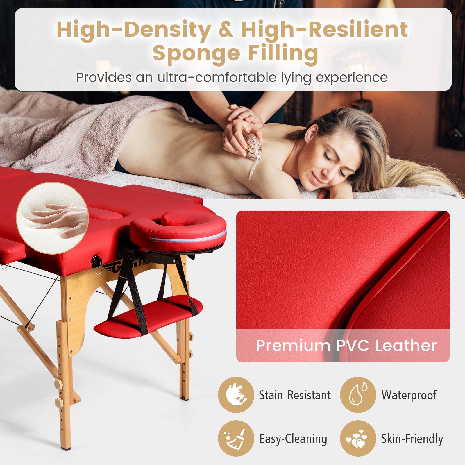 Portable Adjustable Facial Spa Bed  with Carry Case-RedÂ 