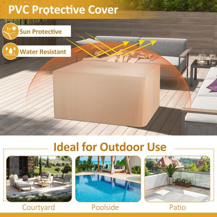 52 Inch Rattan Wicker Propane Fire Pit Table with Rain Cover and Lava Rock