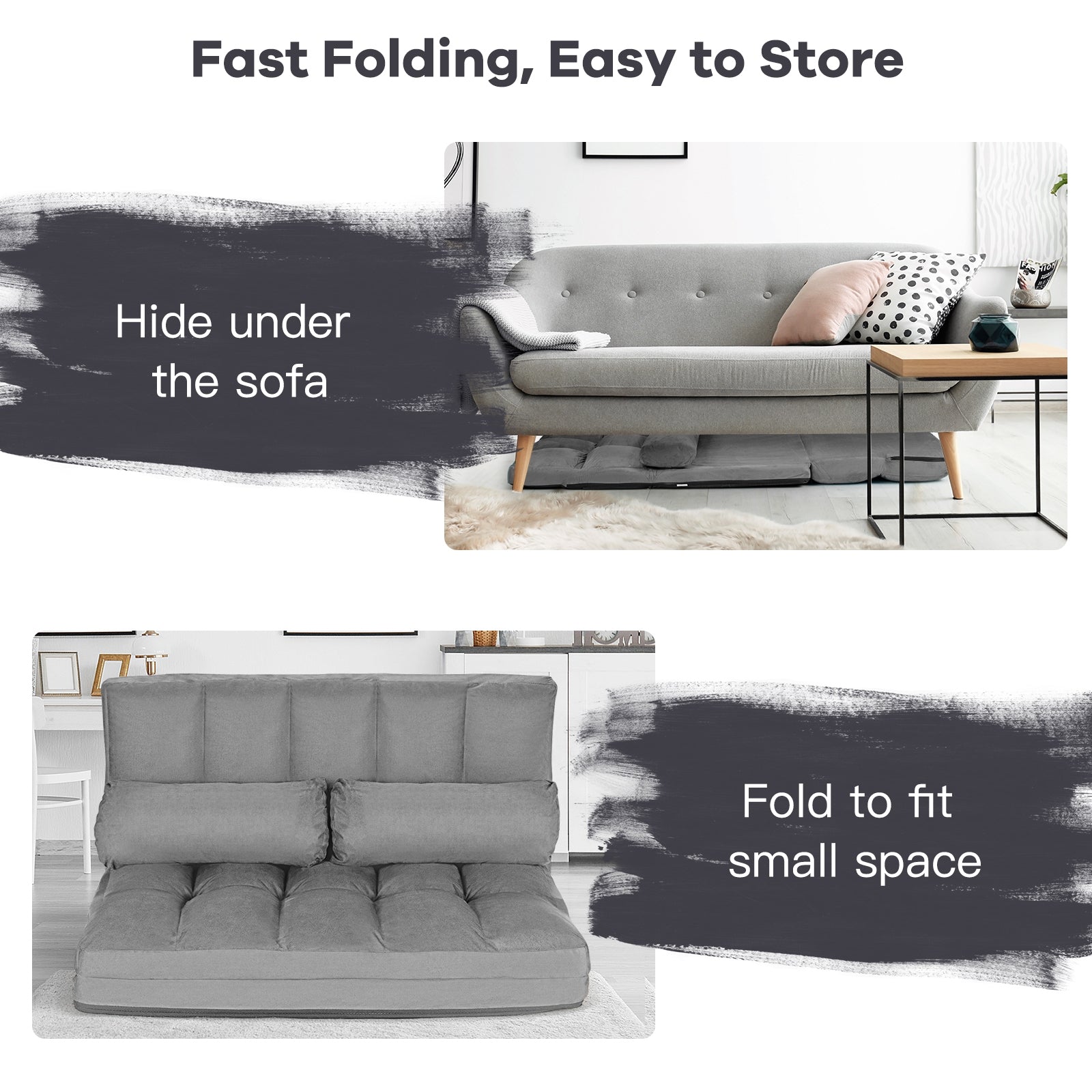 Foldable Floor 6-Position Adjustable Lounge Couch-Gray