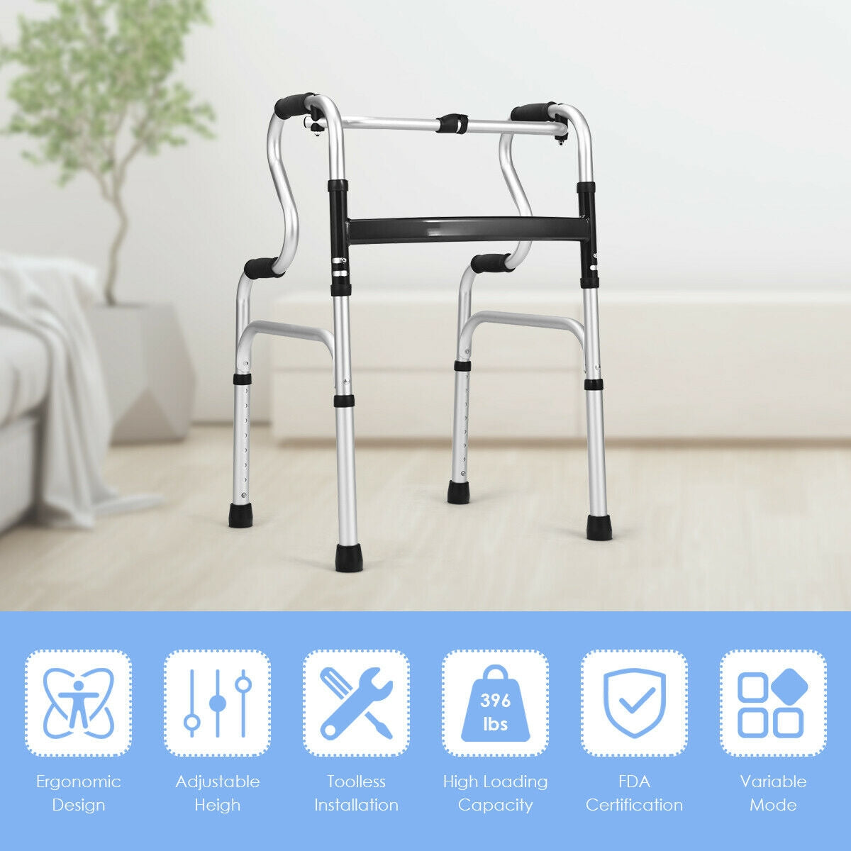 One-Button Folding Aluminum Walking Frame WalkerÂ 