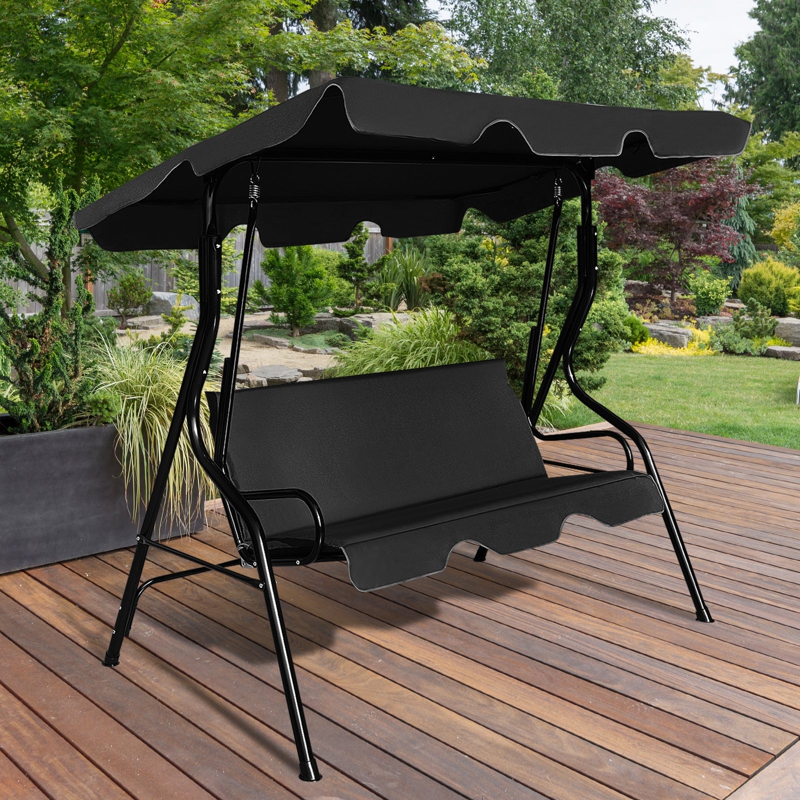 3 Seats Patio Canopy Swing-Black