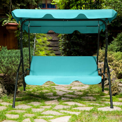 3 Seats Patio Canopy Cushioned Steel Frame Swing Glider Hammock-BlueÂ 