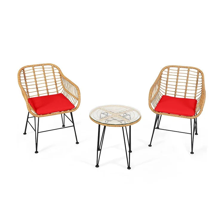 3-Piece Rattan Bistro Set with Cushioned Chairs & Glass Table