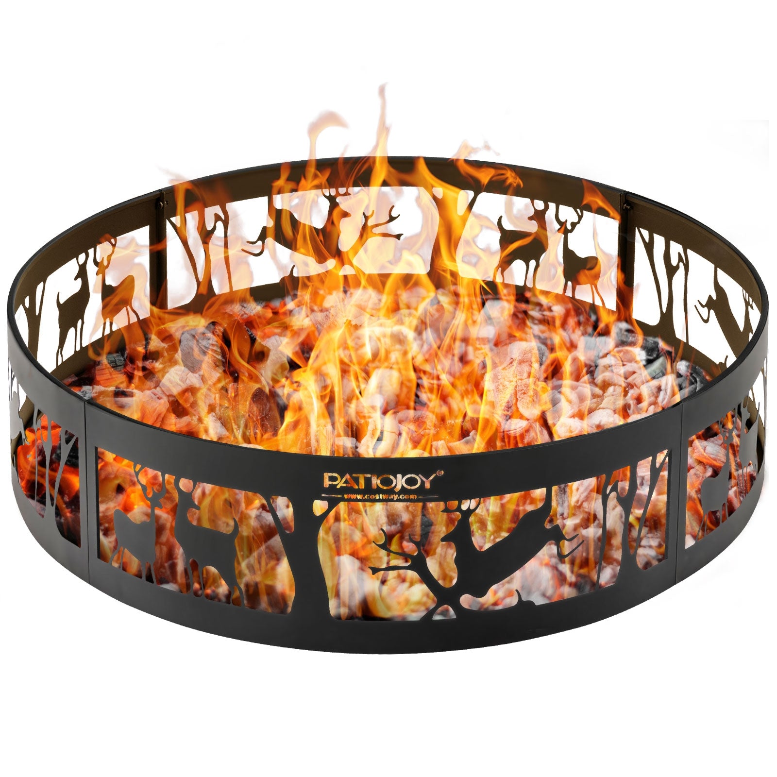 36 Inch Metal Fire Pit Ring Deer with Extra Poker Bonfire Liner for Campfire