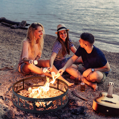 36 Inch Metal Fire Pit Ring Deer with Extra Poker Bonfire Liner for CampfireÂ 