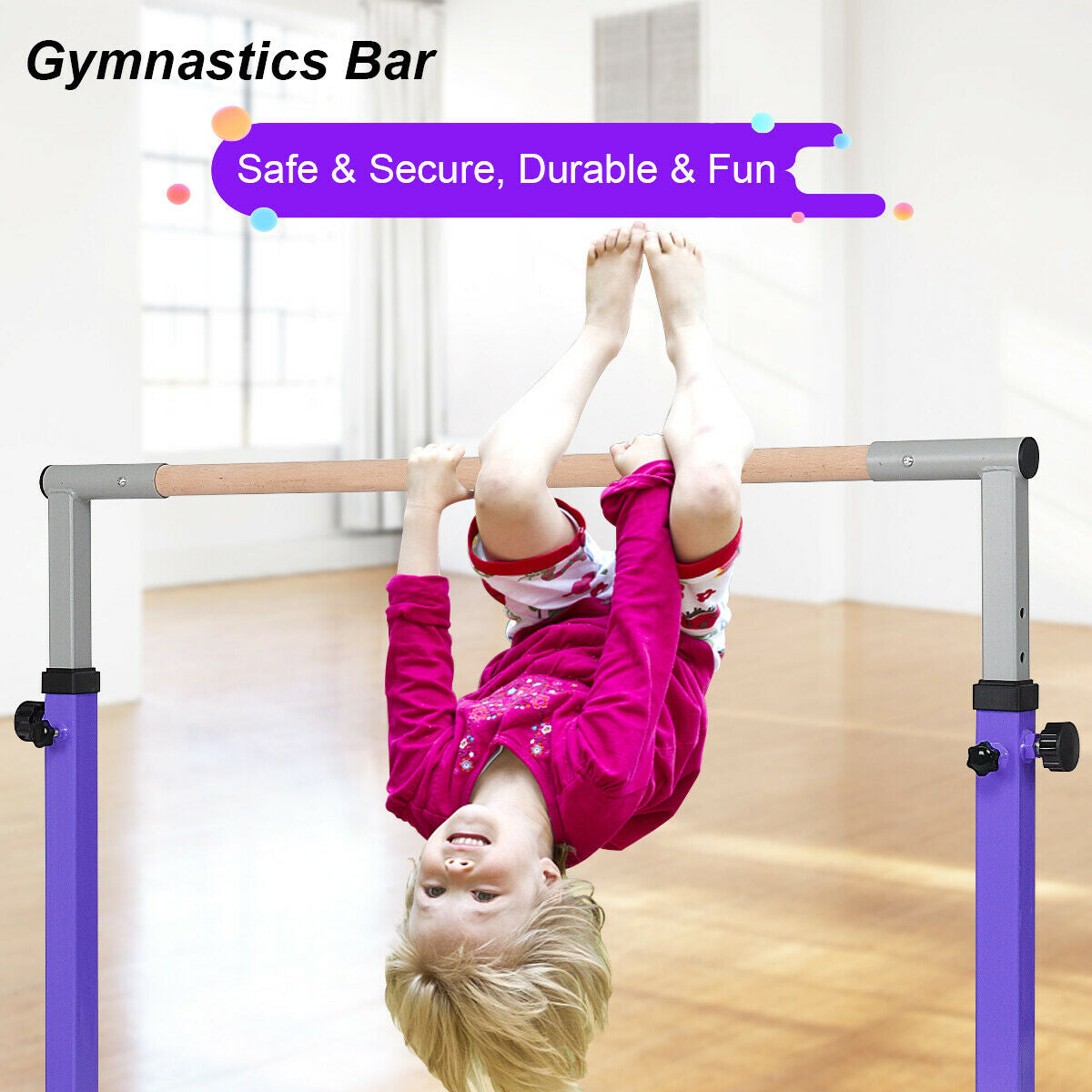 Adjustable Gymnastics Bar Horizontal Bar for Kids-Purple