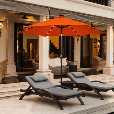 9 Inch Solar LED Lighted Patio Market Umbrella Tilt Adjustment Crank Lift-Orange 